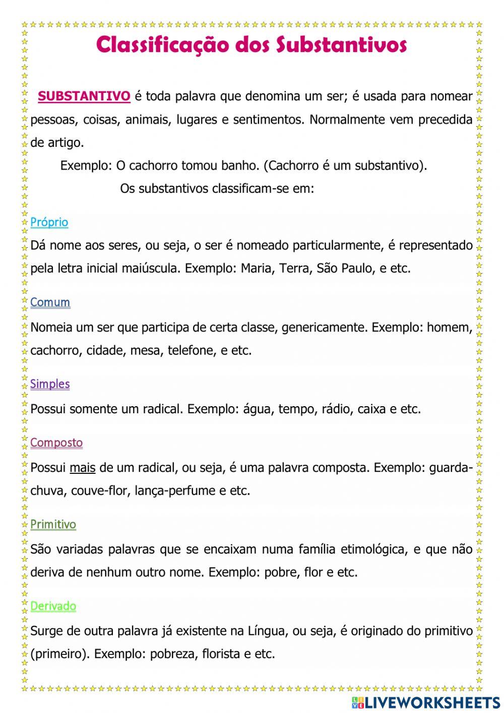 Classificação dos substantivos