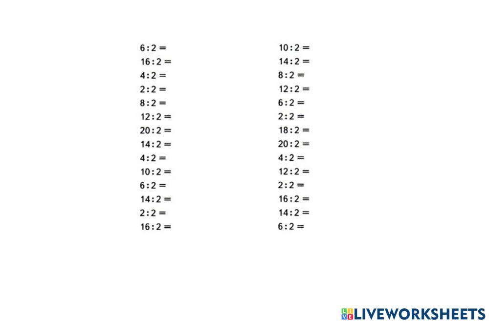 Деление на 2 interactive worksheet | Live Worksheets