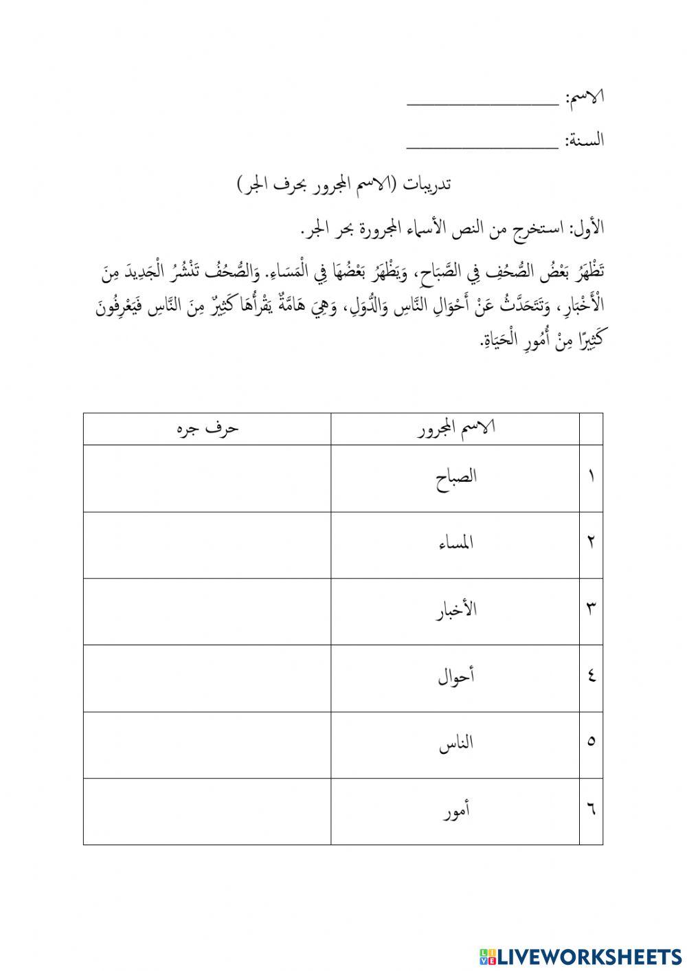 الاسم المجرور بحرف الجر