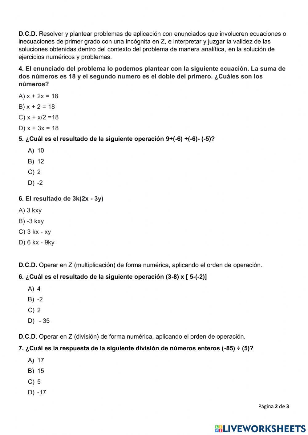 Diagnostico matemática noveno