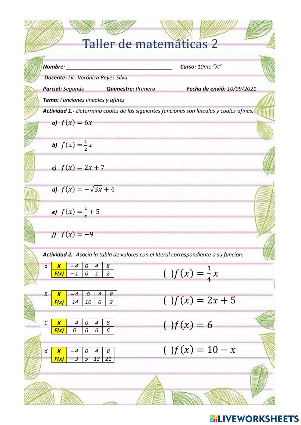Funciones lineales y afines