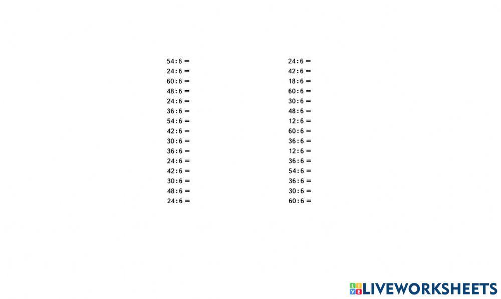 Деление на 6 interactive worksheet | Live Worksheets
