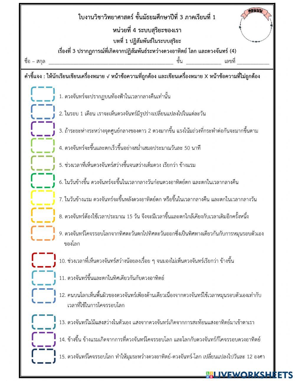 หน่วยที่ 4 เรื่องปฏิสัมพันธ์ในระบบสุริยะ