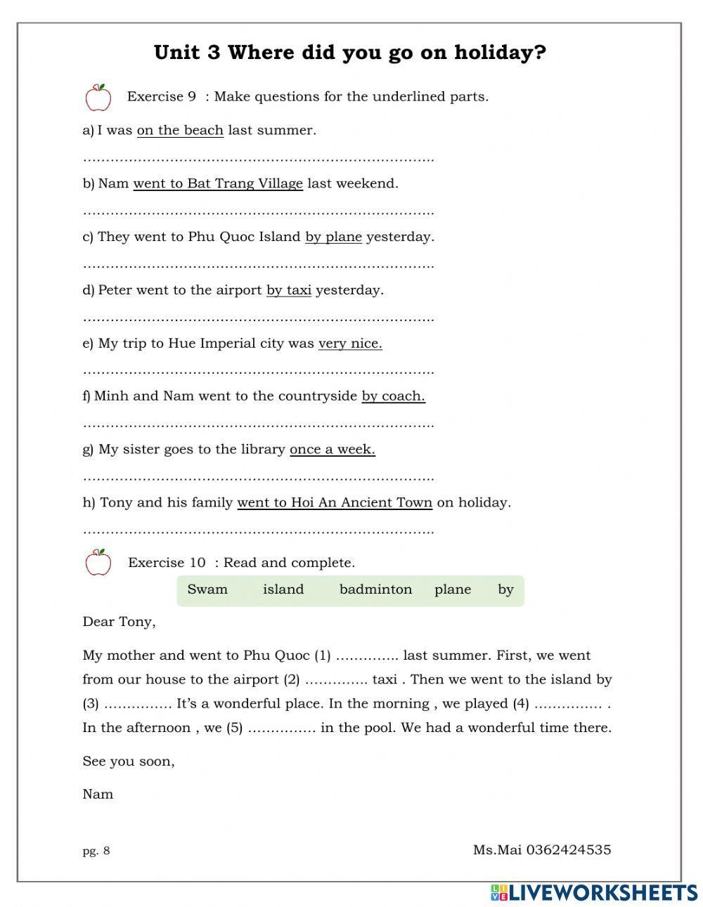 Unit 3 where did you go last summer