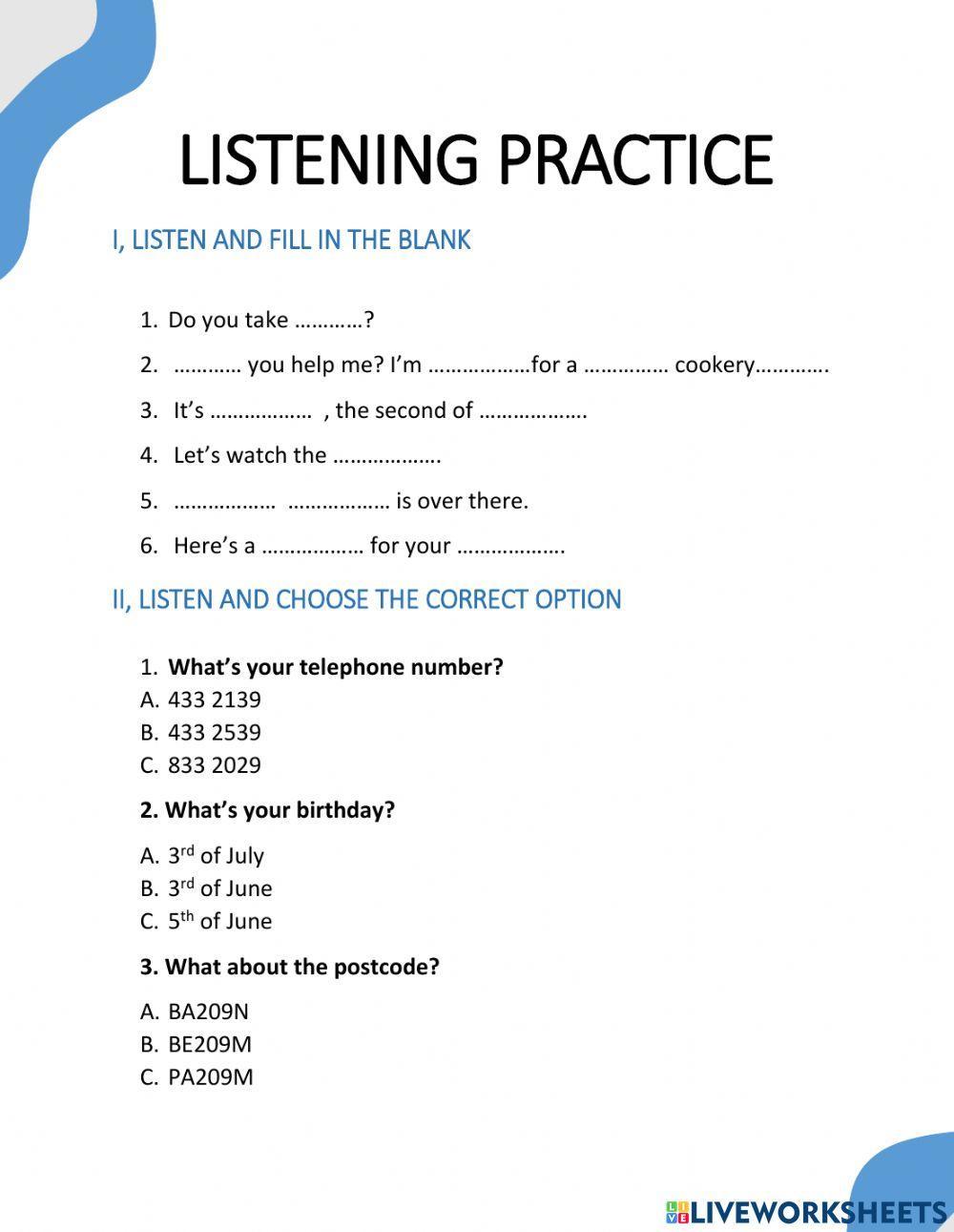 IELTS BASIC Unit 2 Listening Practice