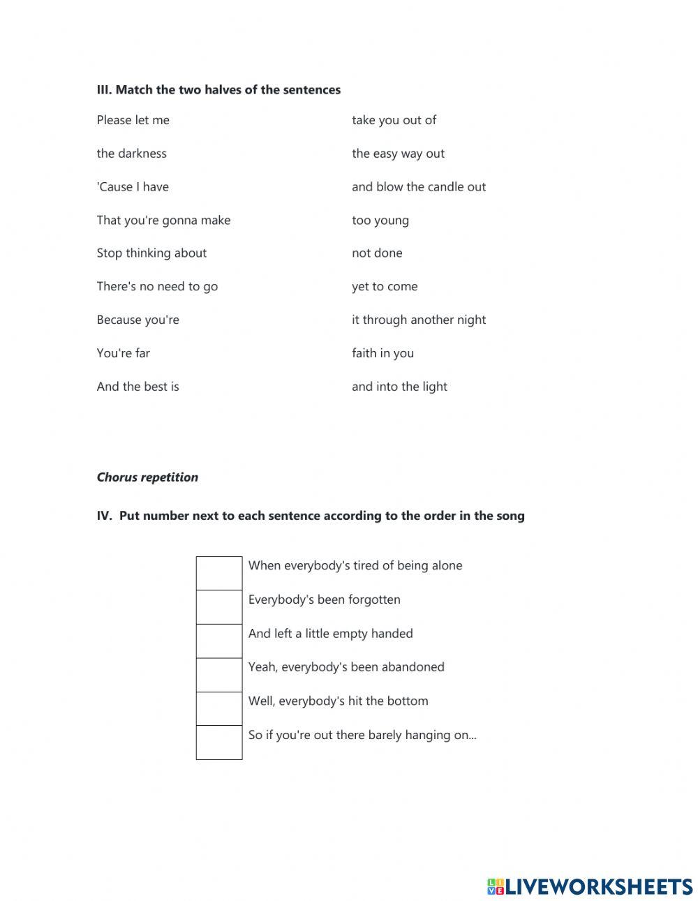 Listening comprehension Lullaby- Nickelback