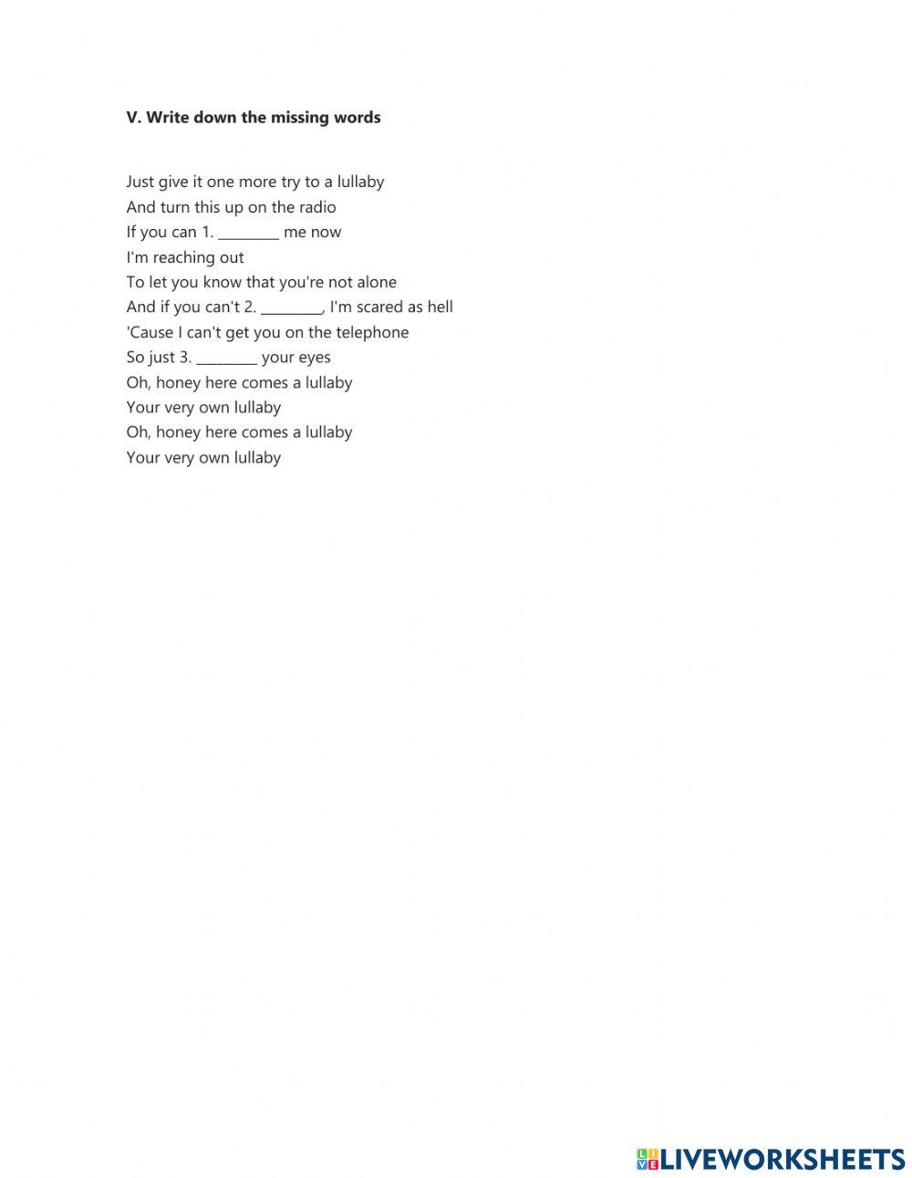 Listening comprehension Lullaby- Nickelback