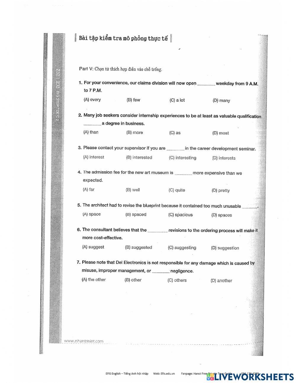 TOEIC so sanh homework