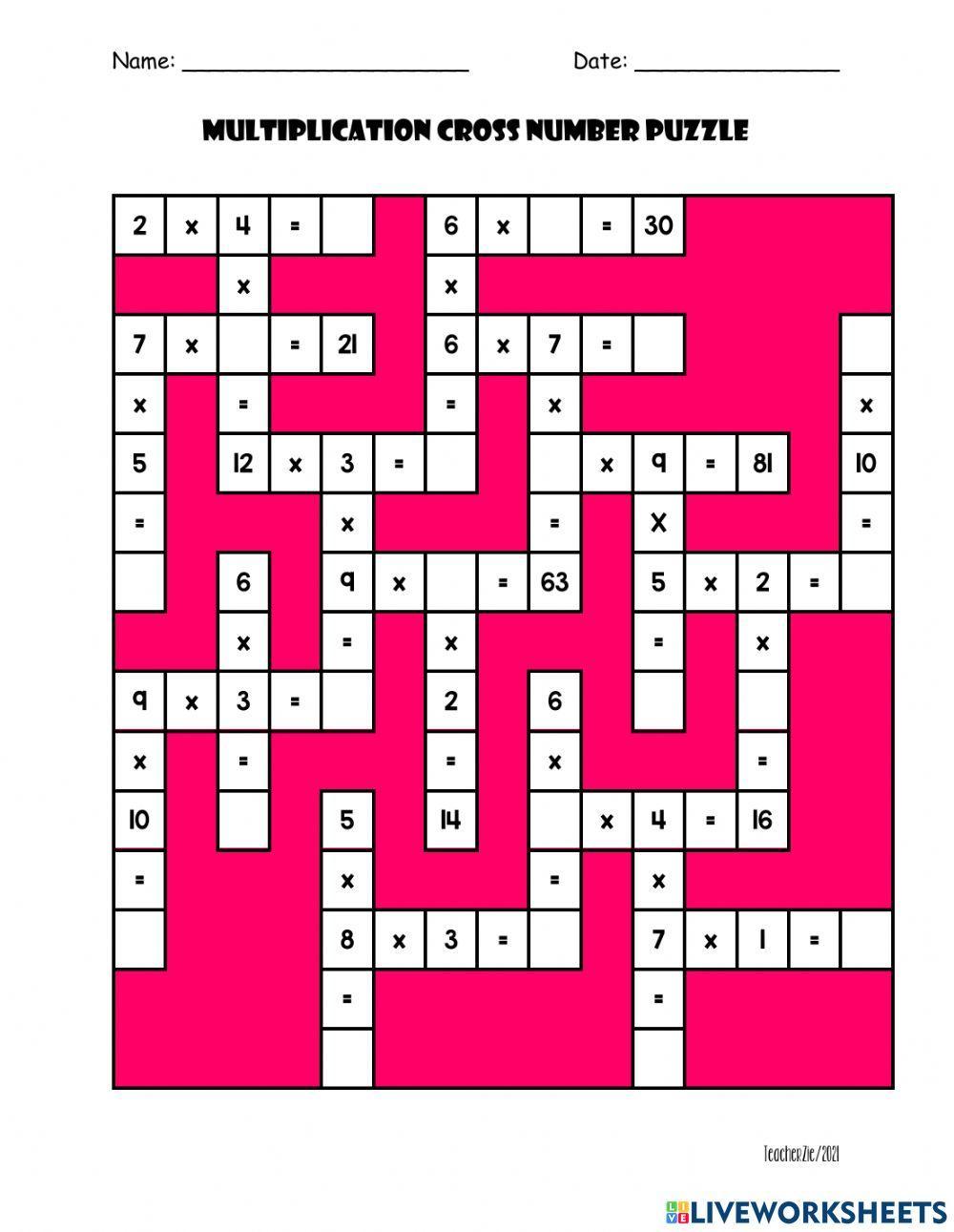 Multiplication Cross Number Puzzle worksheet | Live Worksheets