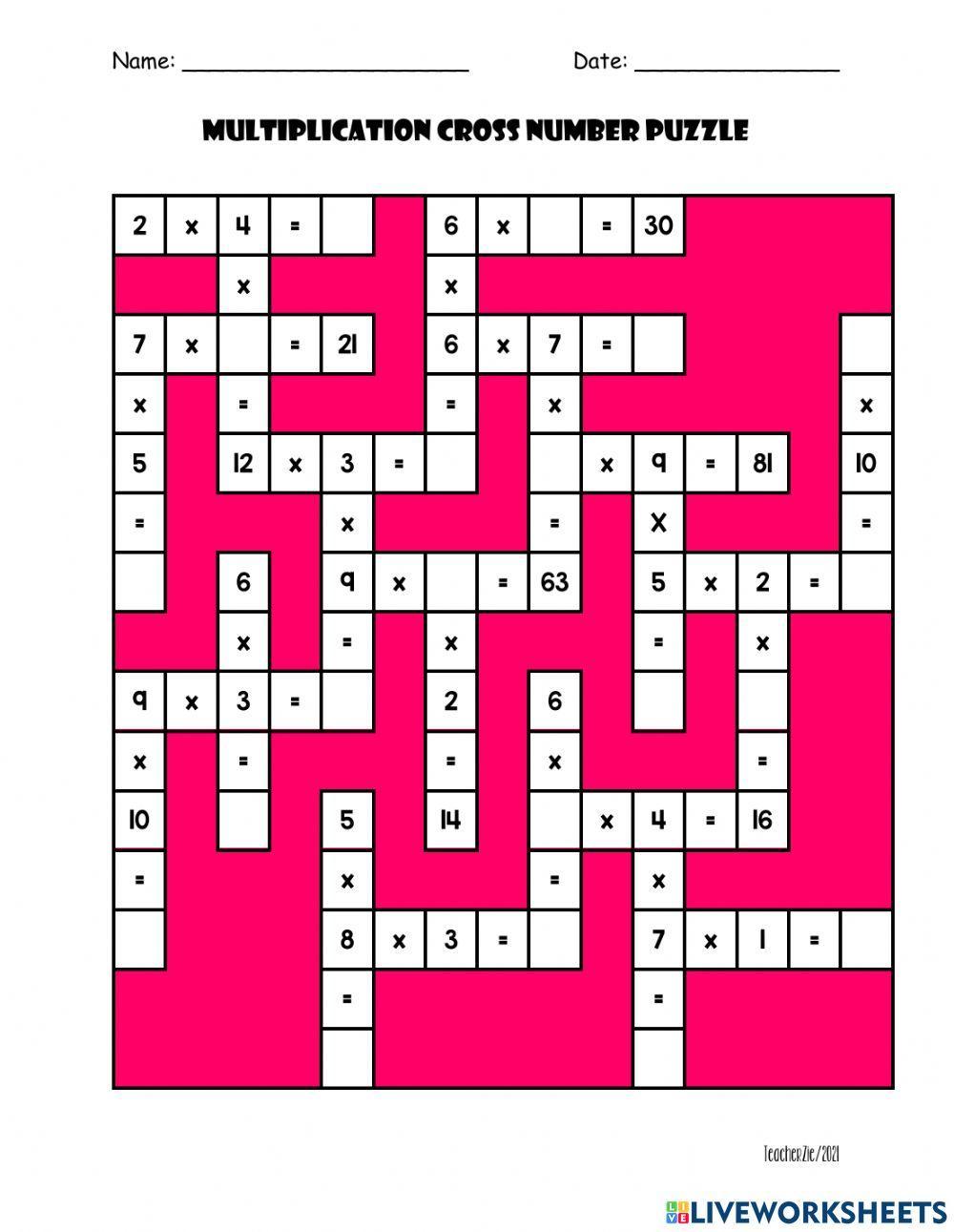 Multiplication Cross Number Puzzle