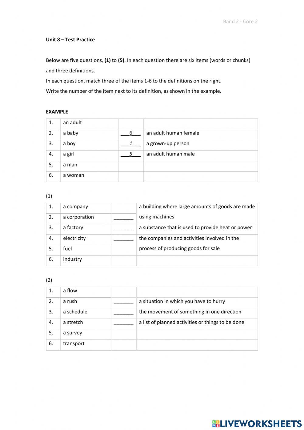 Band 2 (Core 2) - Unit 8 - Test