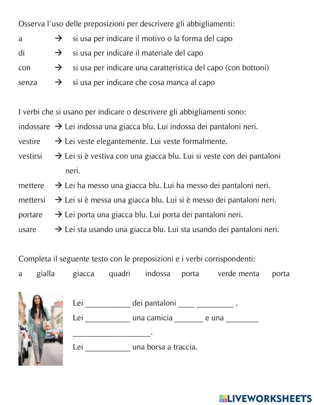 Descrivere gli abbigliamenti