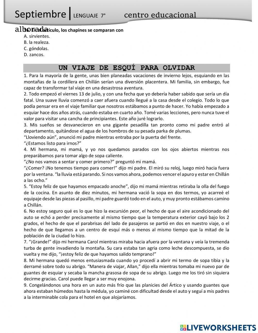 Comprensión lectora 7°