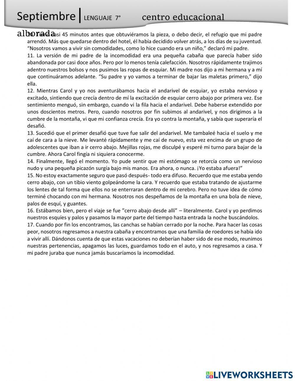 Comprensión lectora 7°