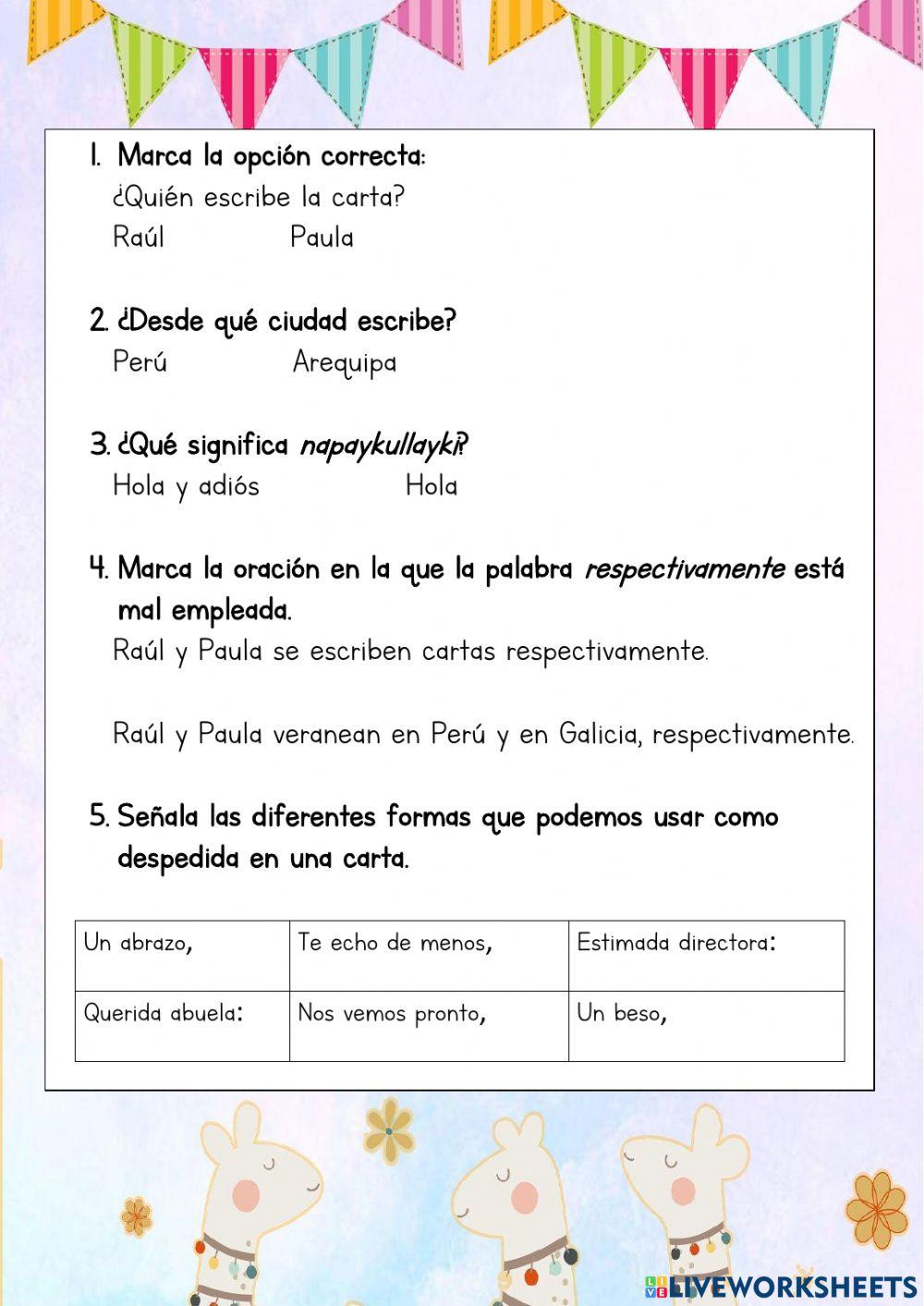Comprensión lectora: Carta desde Perú