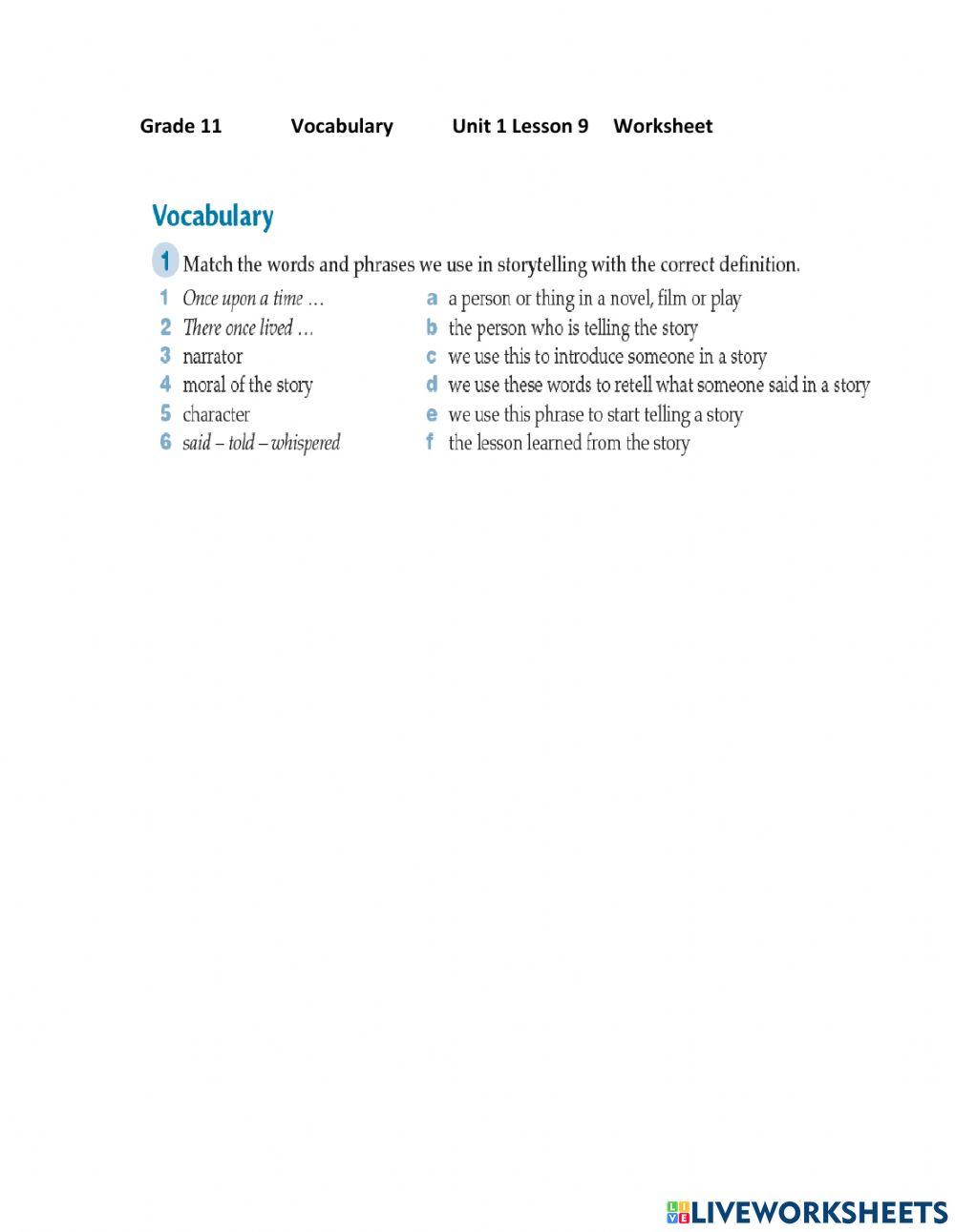 Unit 1 lesson 9 worksheet live worksheets