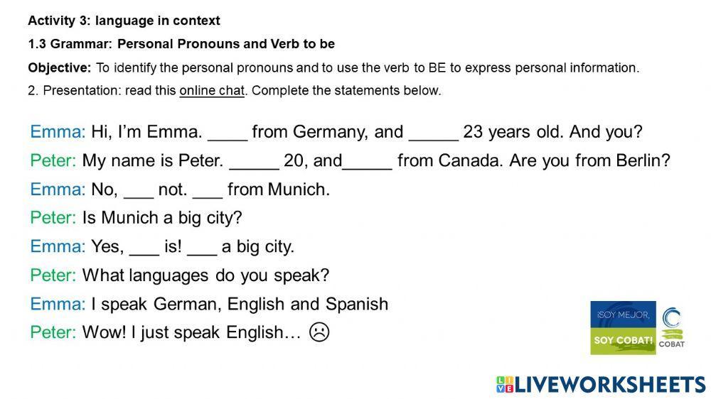 Activity 3: 1.3 Grammar 2. Presentation worksheet | Live Worksheets