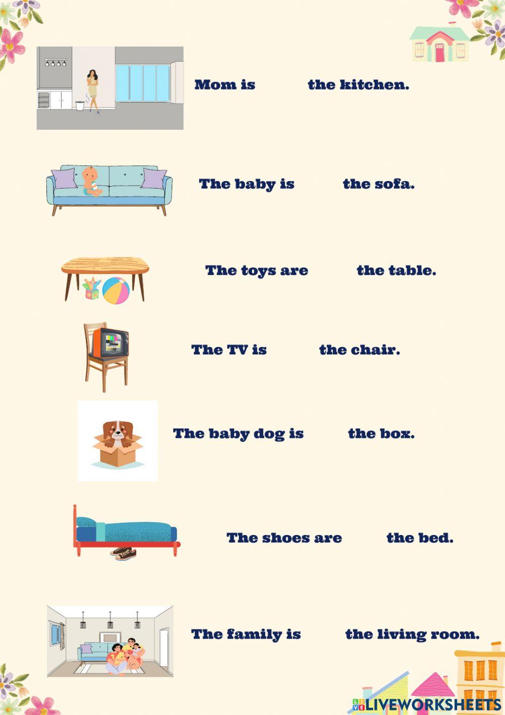 Prepositions in, on, under