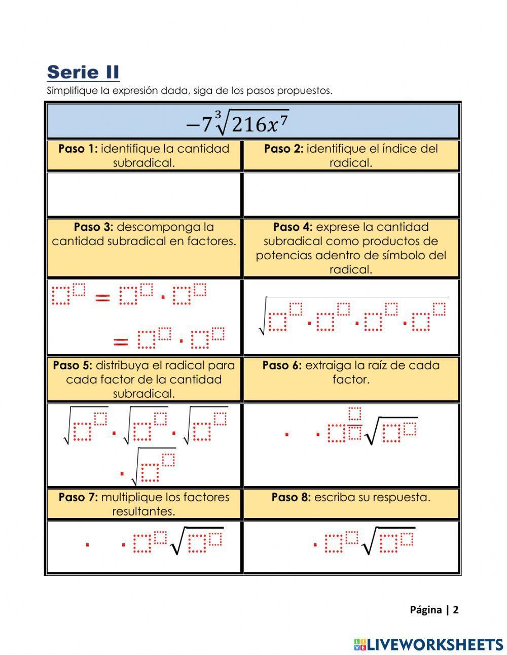Ejercitación simplificación de radicales