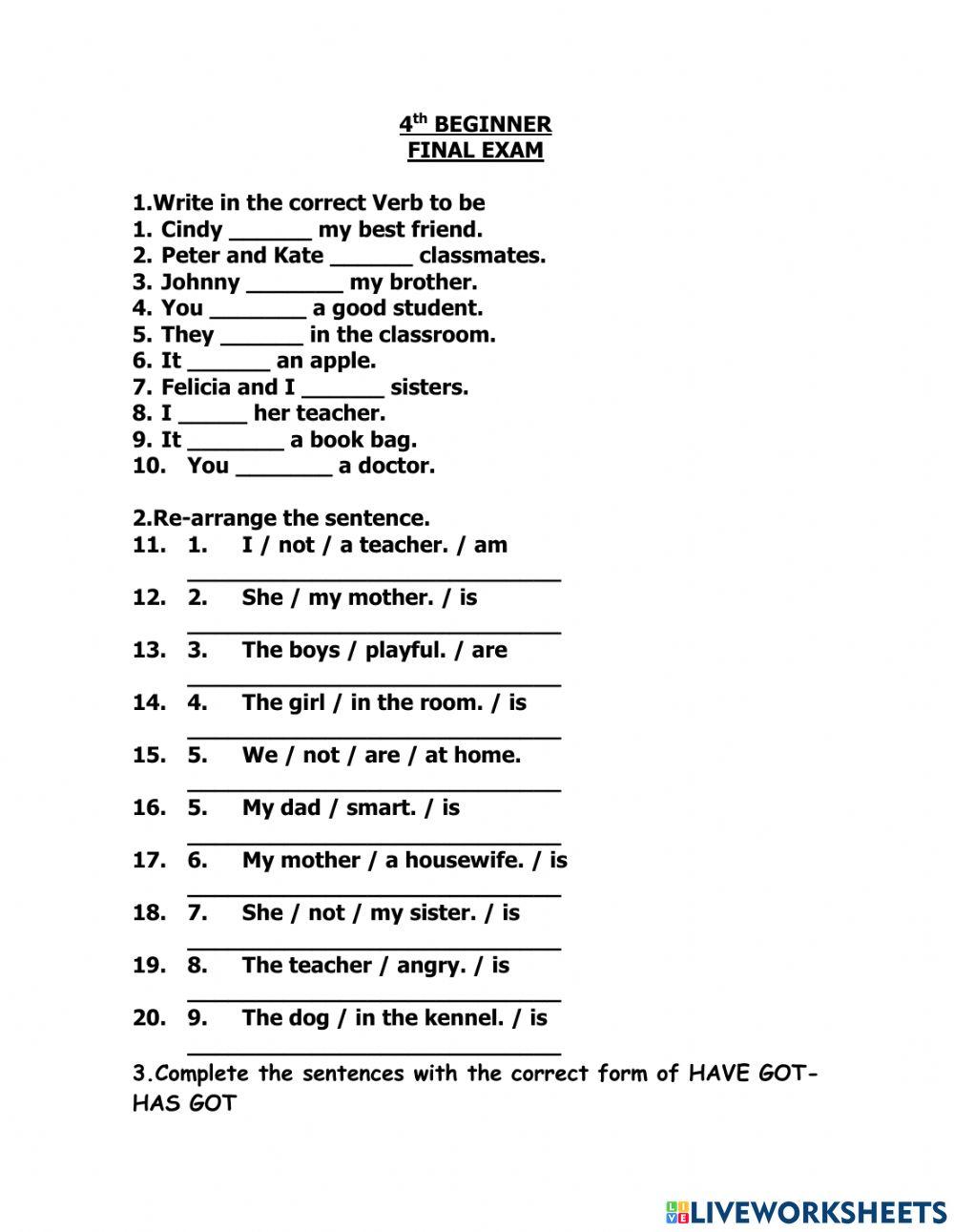 FOURTH BEGINNER FINAL EXAM