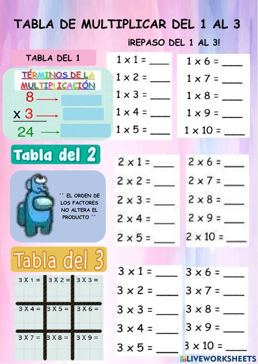 Tabla De Multiplicar 3 Tabla de multiplicar del 1 al 3 worksheet | Live Worksheets