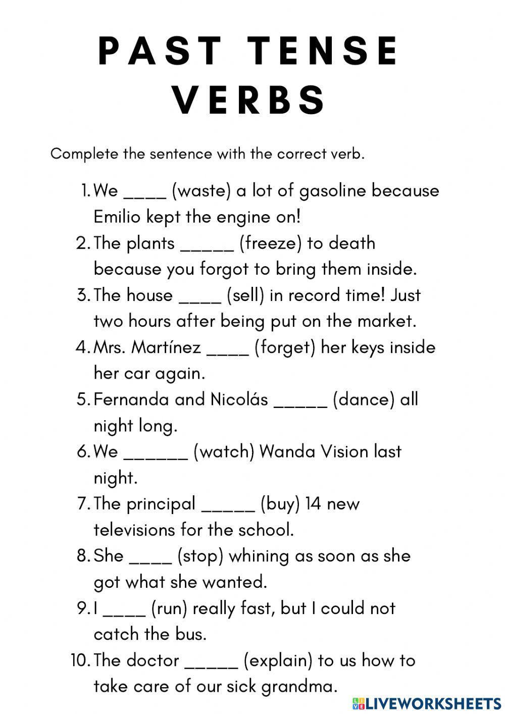 5th-grade Simple Past Worksheet