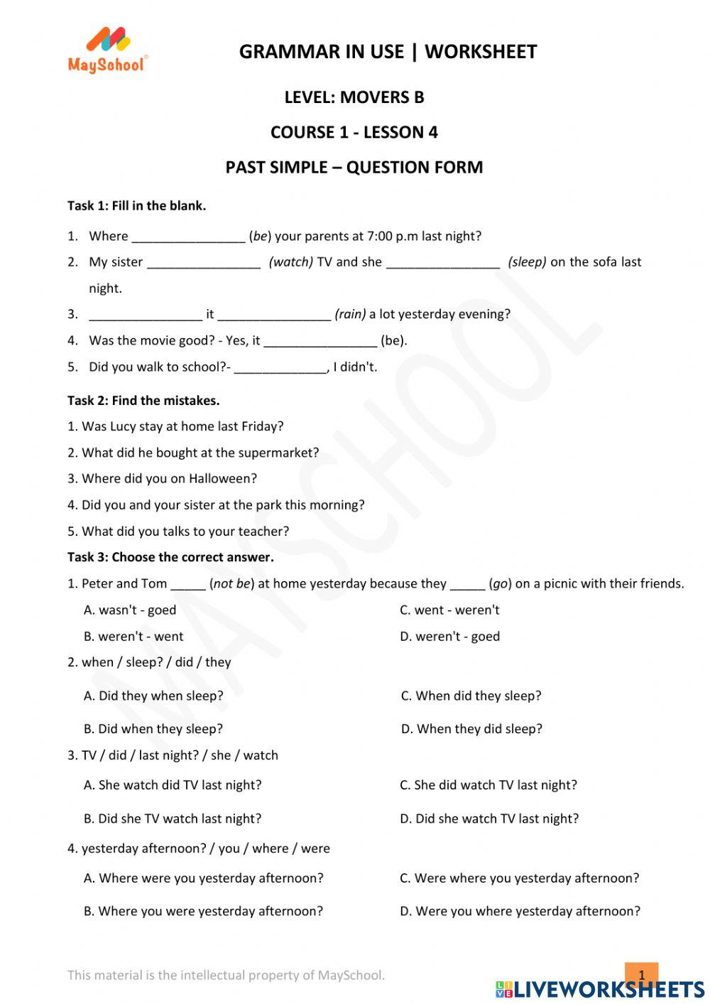 MB - GiU - Past Simple (Question form) worksheet | Live Worksheets