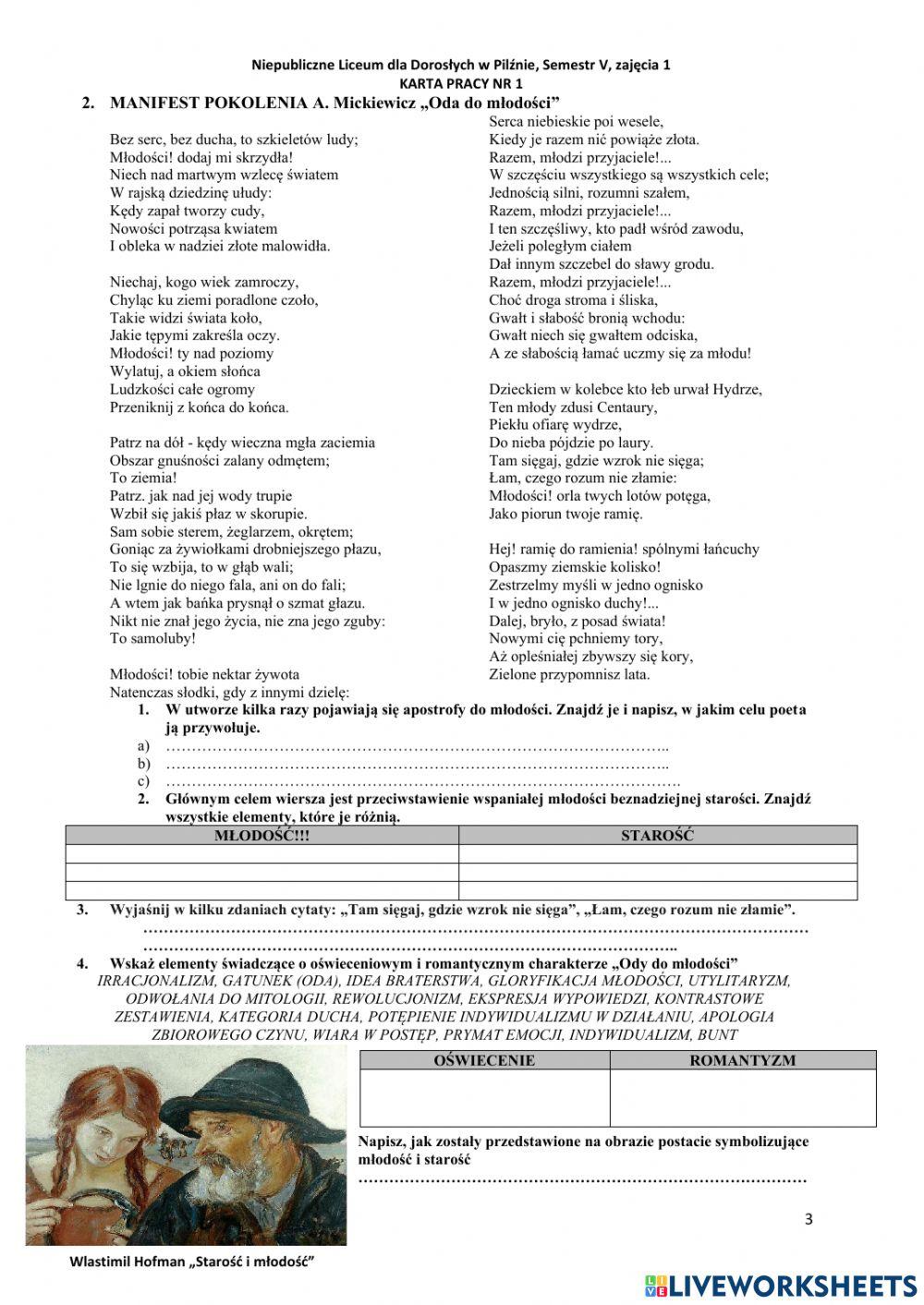 Liceum dla dorosłych w Pilźnie, semestr V, zajęcia 1