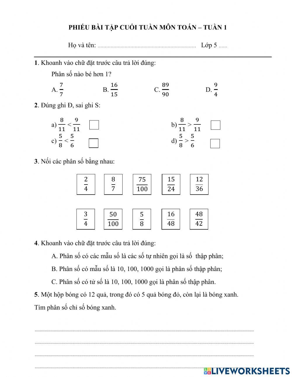 Phiếu bài tập tiếng việt - số 01