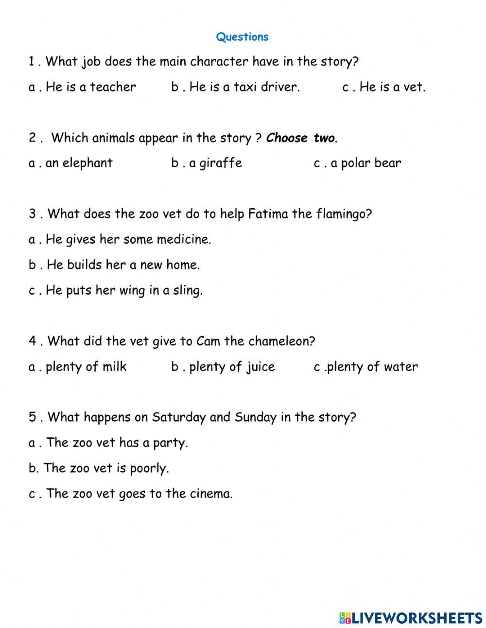 Comprehension - The Zoo Vet