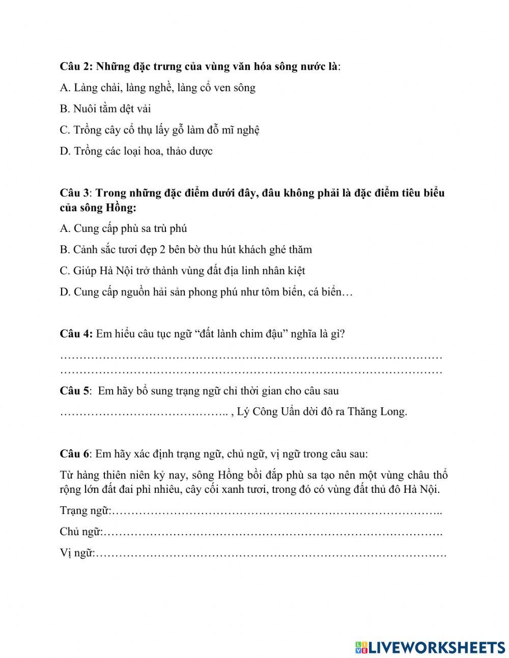 Phiếu ôn tập Tiếng Việt