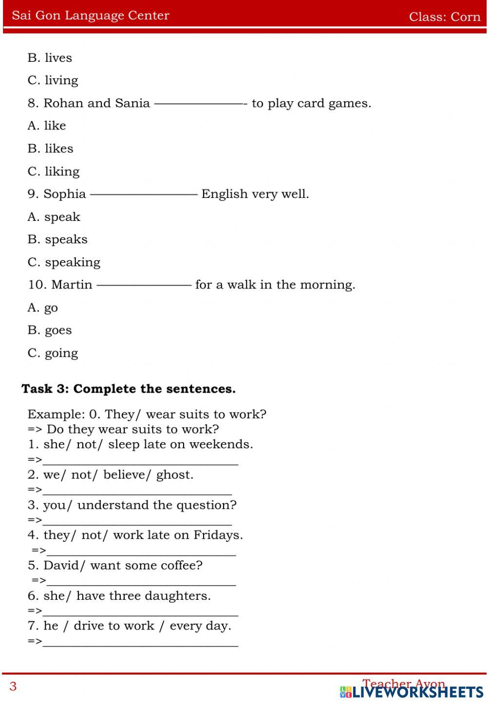 Worksheet Corn