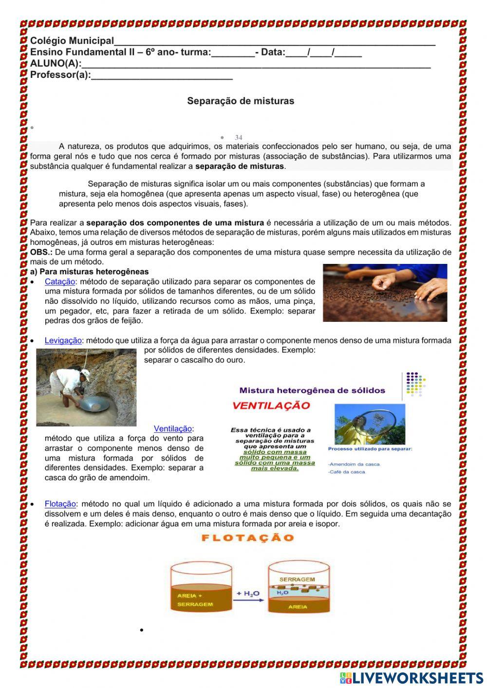 Separação de misturas