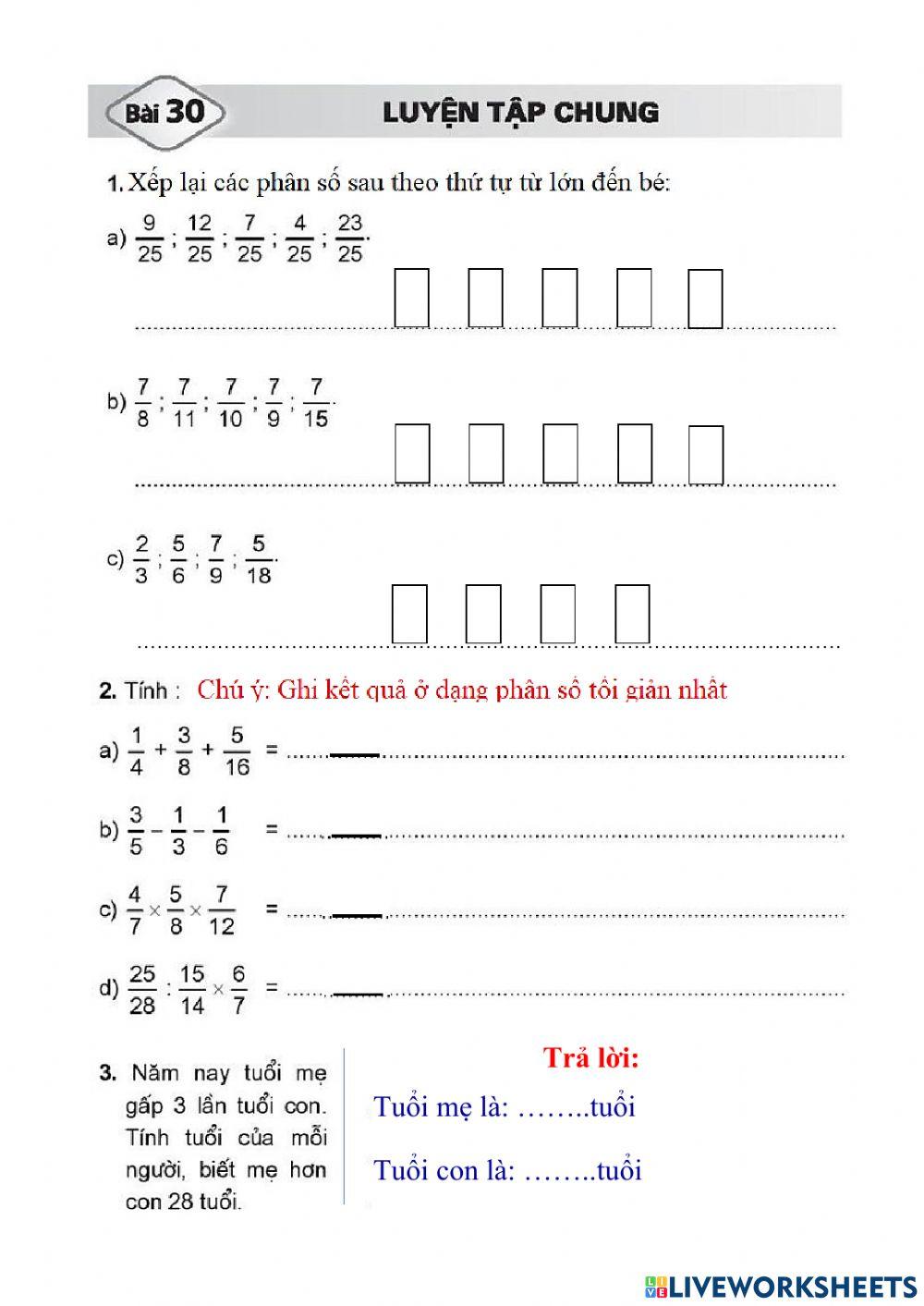 Vở bài tập toán 5- tiết 30