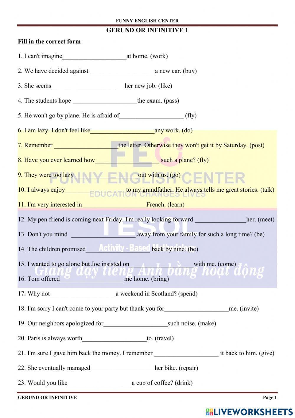 Gerund or Infinitive 1