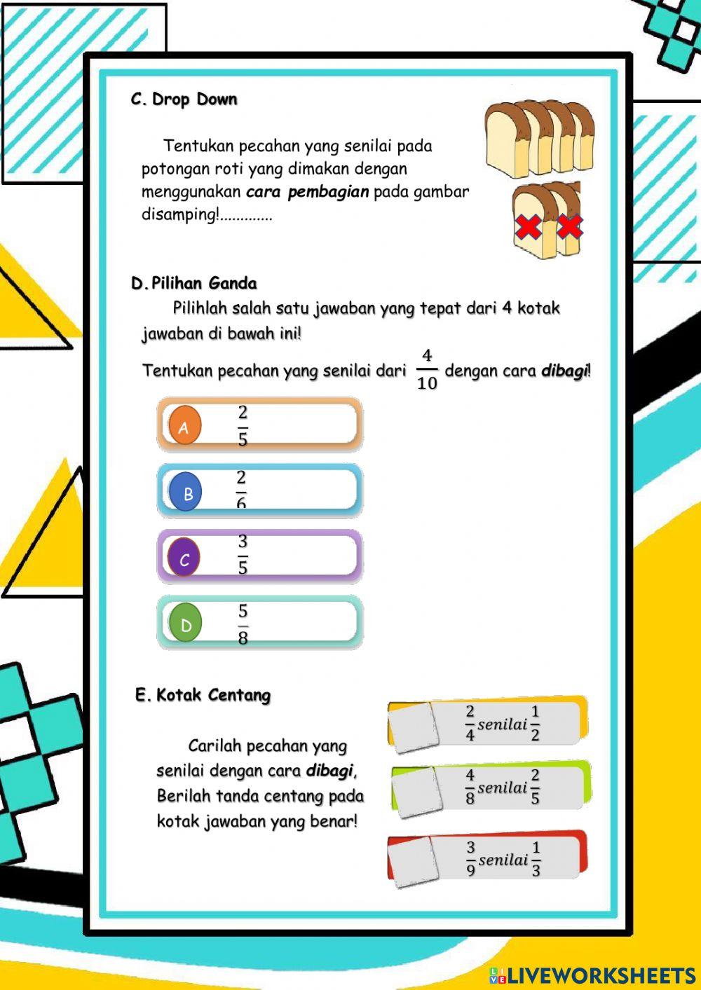Tugas 2 e-LKPD Matematika Pecahan Senilai Cara Pembagian