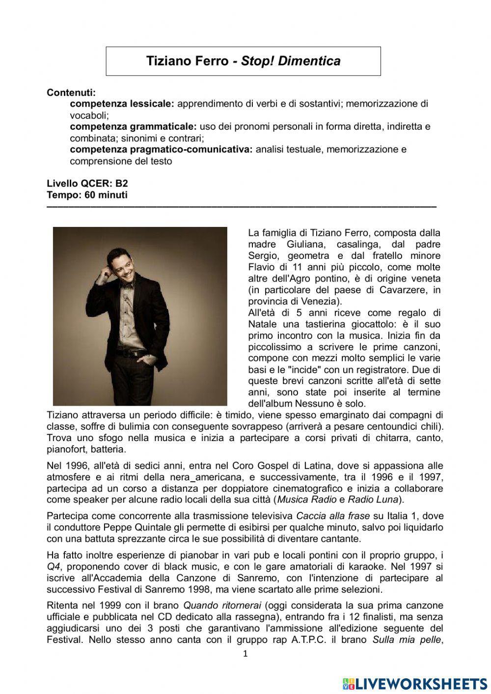 Pronomi diretti e indiretti - canzone