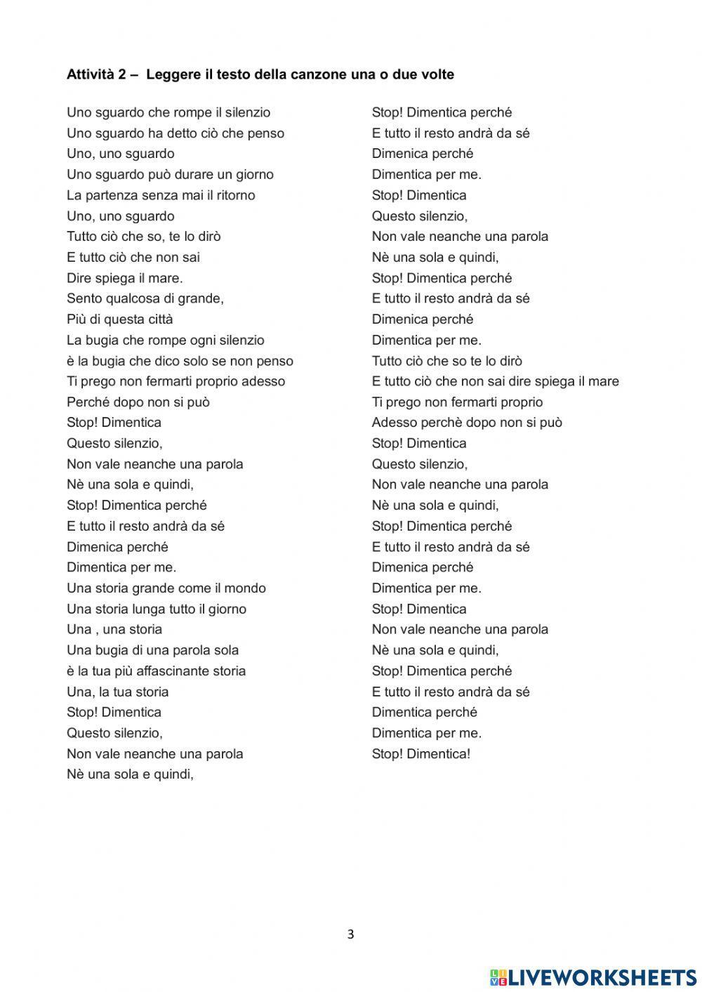 Pronomi diretti e indiretti - canzone