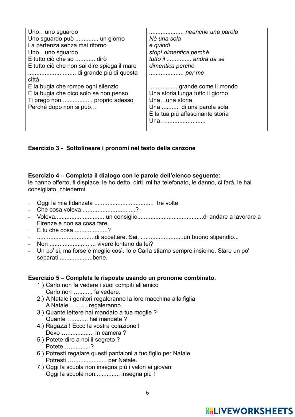 Pronomi diretti e indiretti - canzone