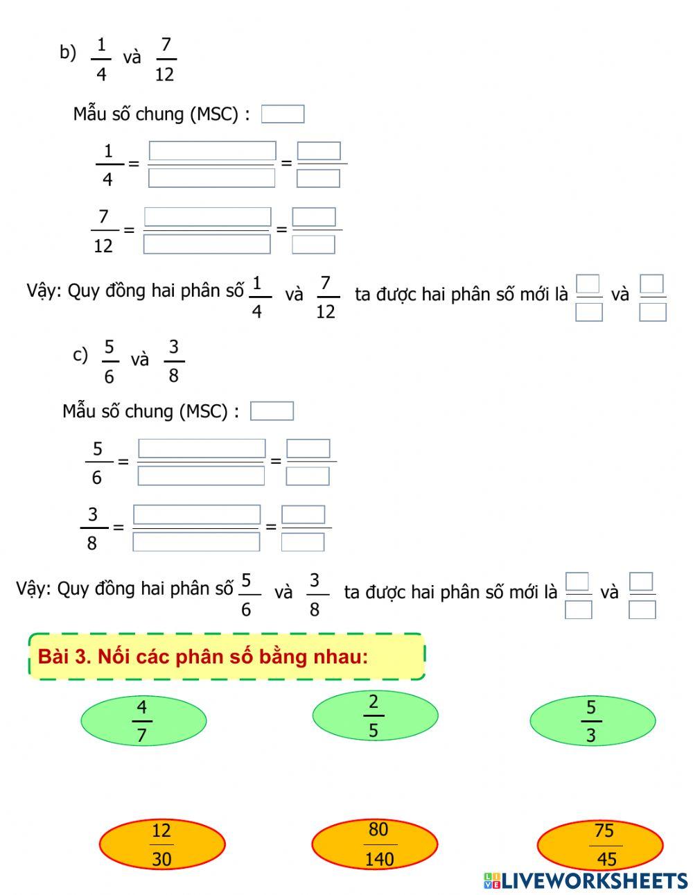 PBT Ôn tập tính chất cơ bản của phân số