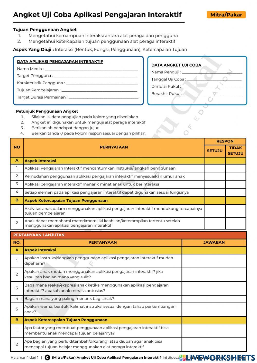 Angket Uji Coba Aplikasi Pembelajaran Interaktif