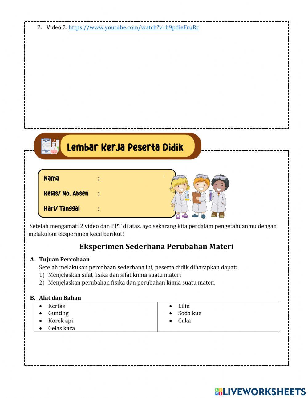 E-LKPD Sifat dan Perubahan Kimia Fisika