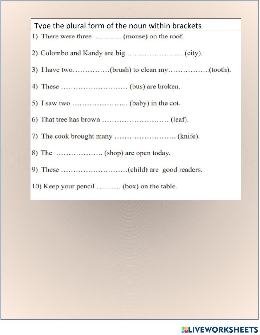 Plural Form online activity | Live Worksheets
