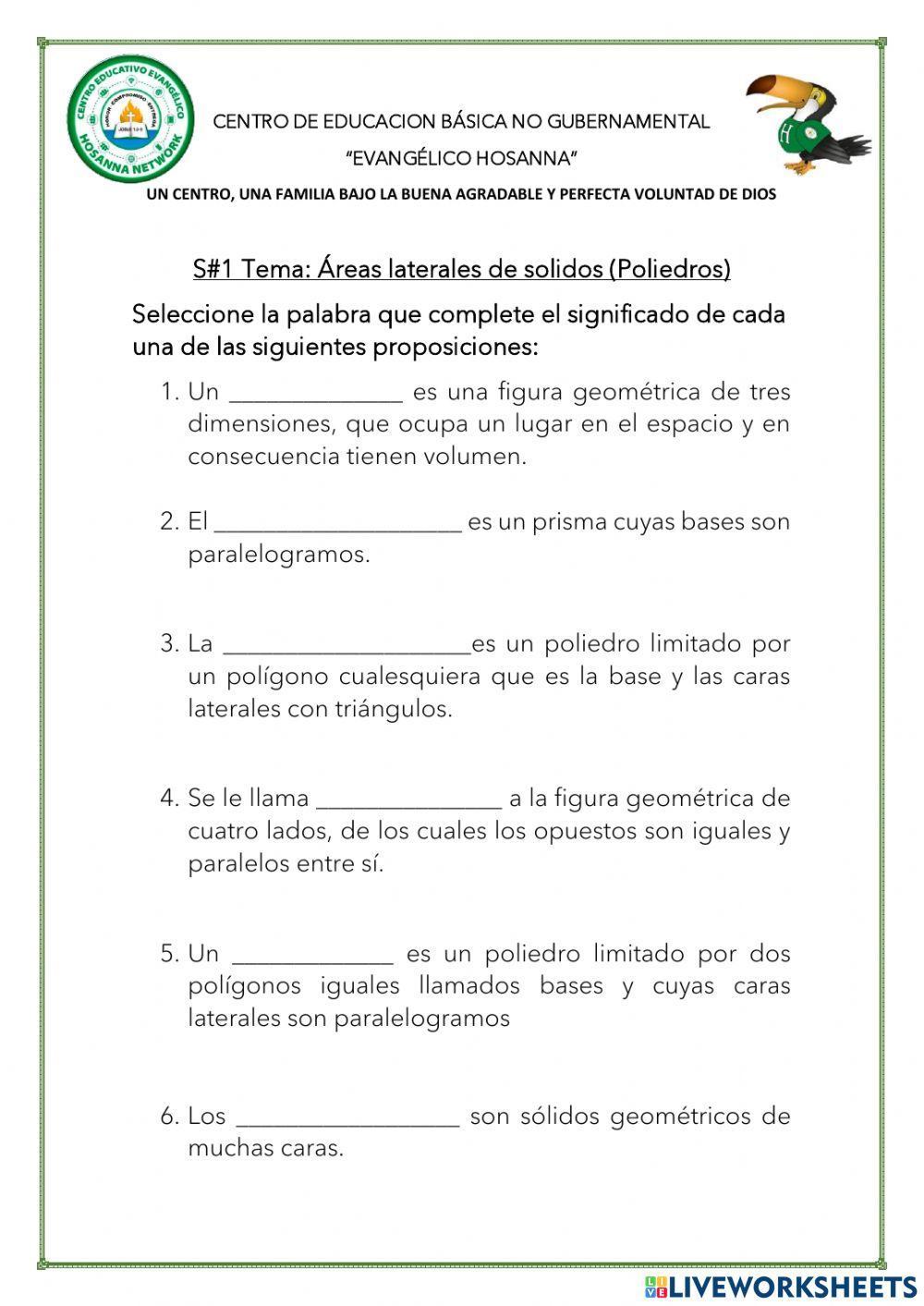 Solidos Geométricos (Poliedros y su área lateral y total)