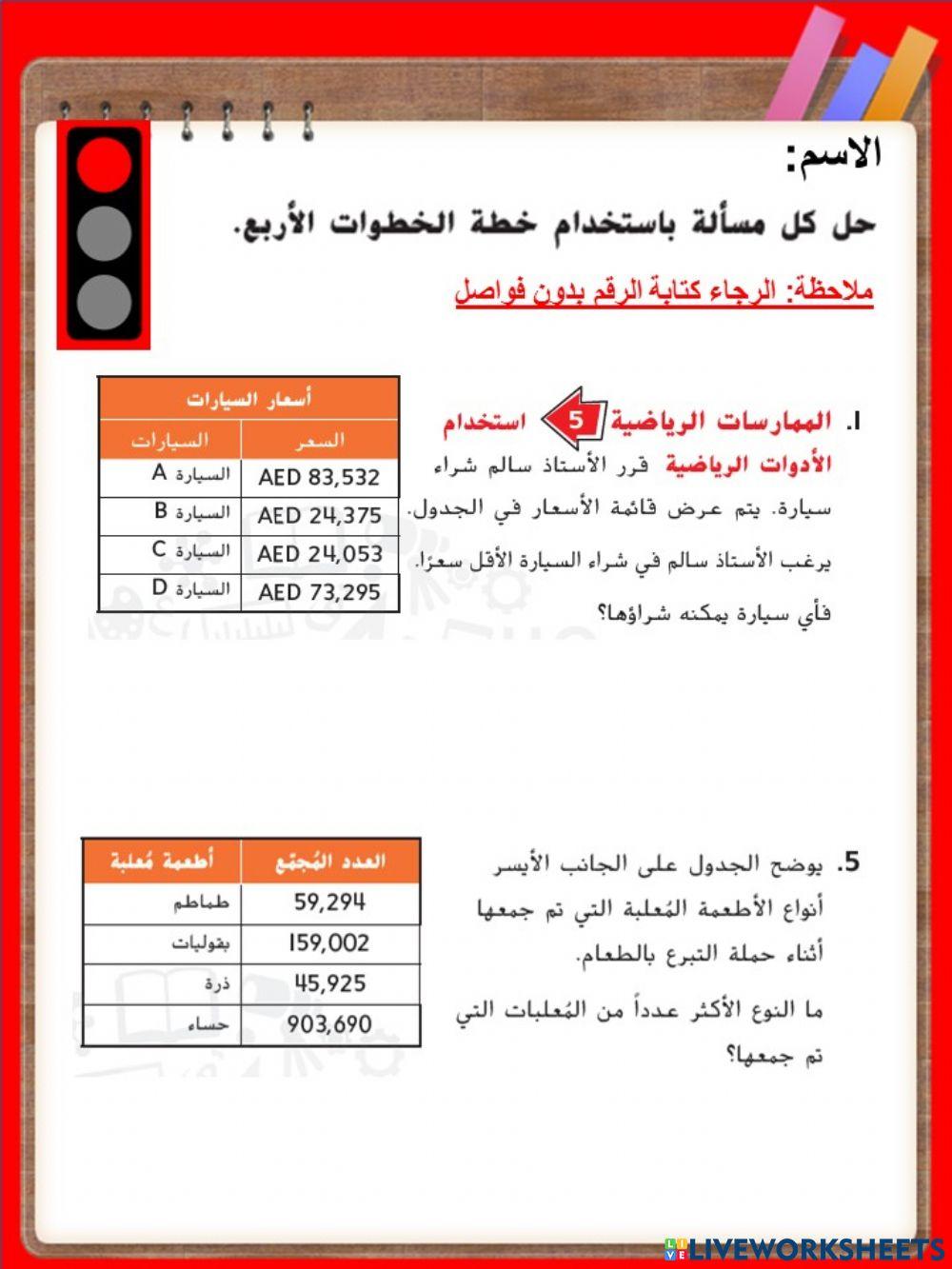 حل المسائل بالخطوات الأربع