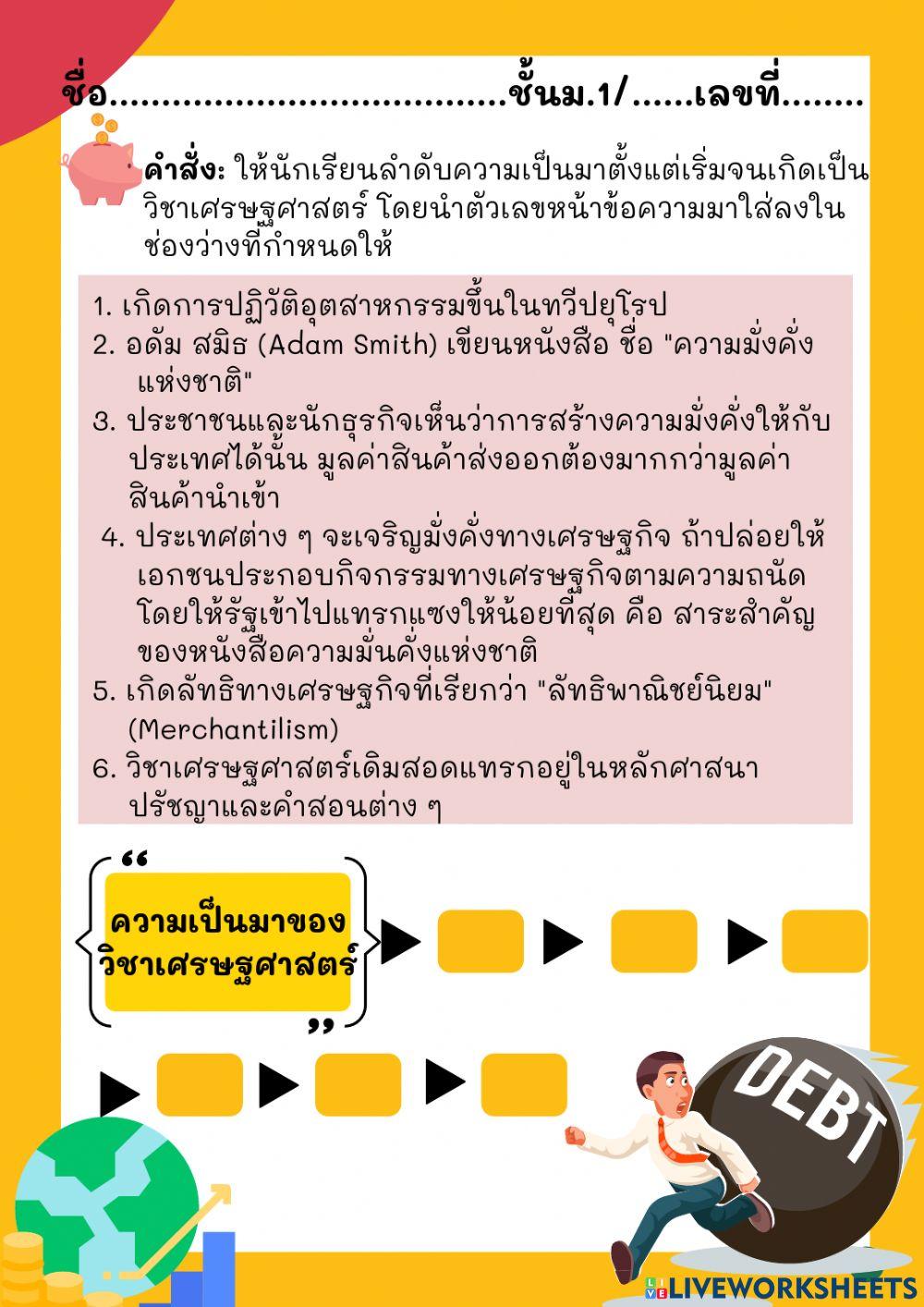 ใบงาน ความเป็นมาของเศรษฐศาสตร์