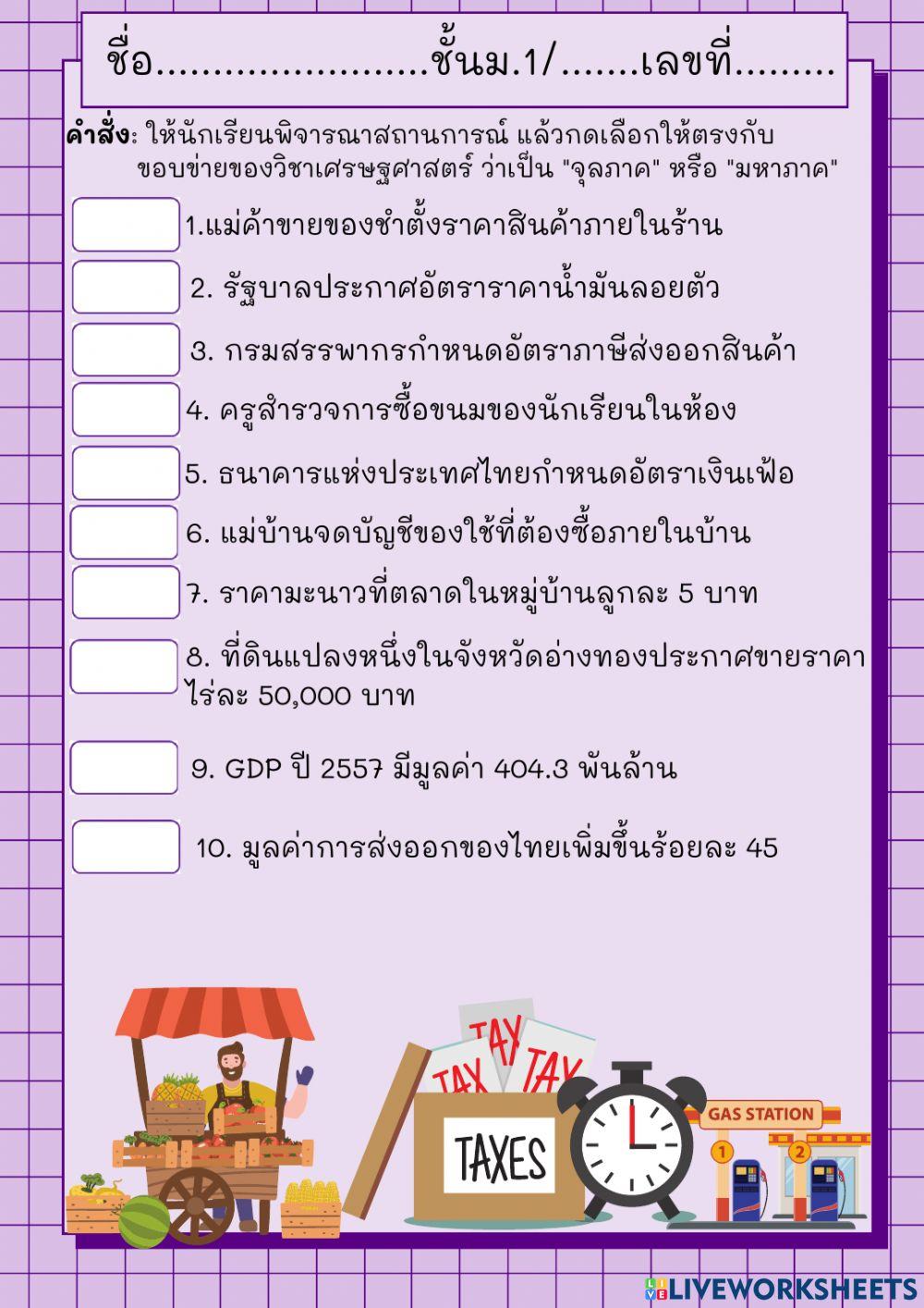 ใบงาน เรื่อง ขอบข่ายของเศรษฐศาสตร์
