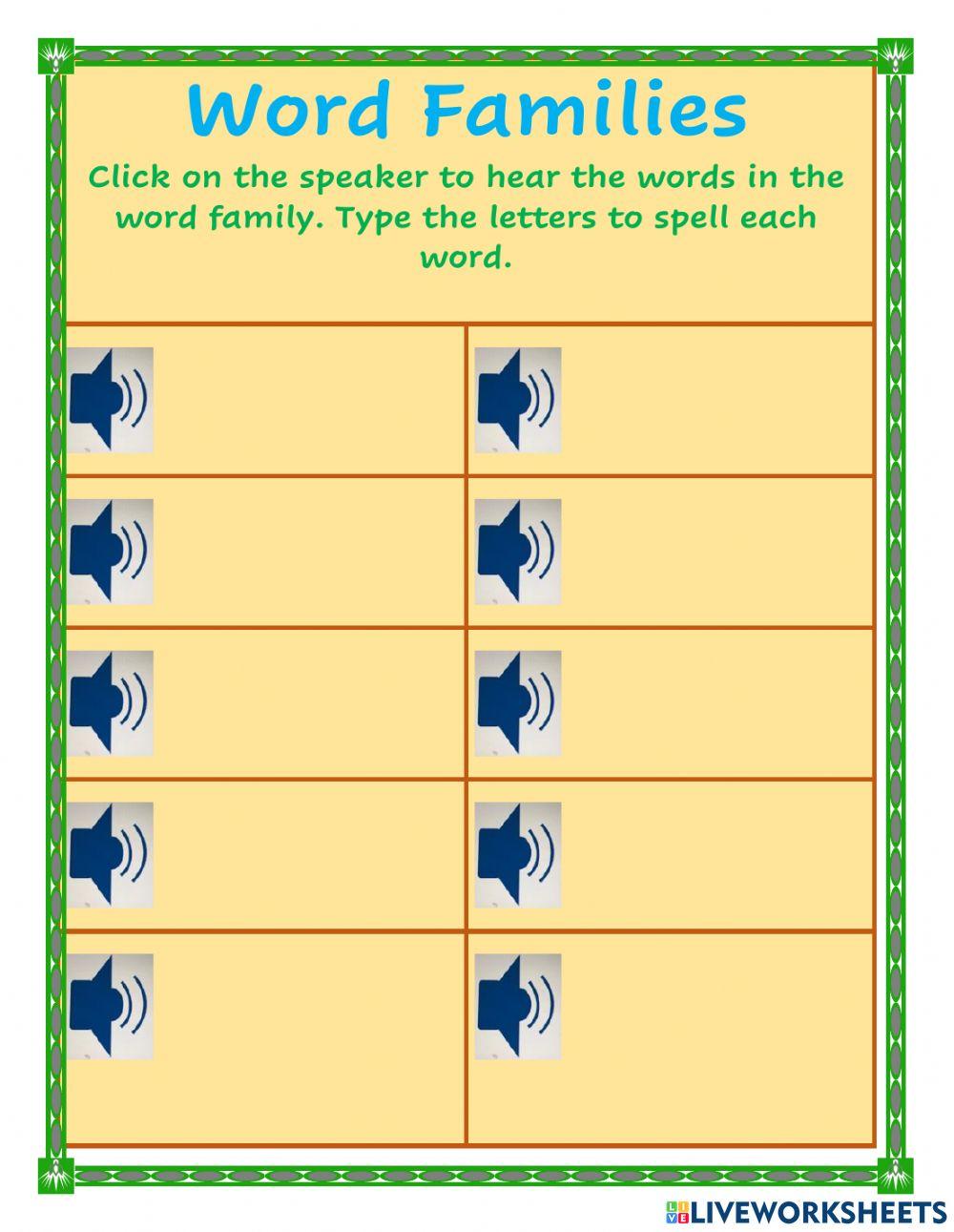 ob Word Family worksheet Live Worksheets
