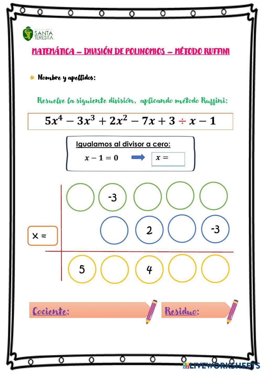 División de polinomios - Método Ruffini