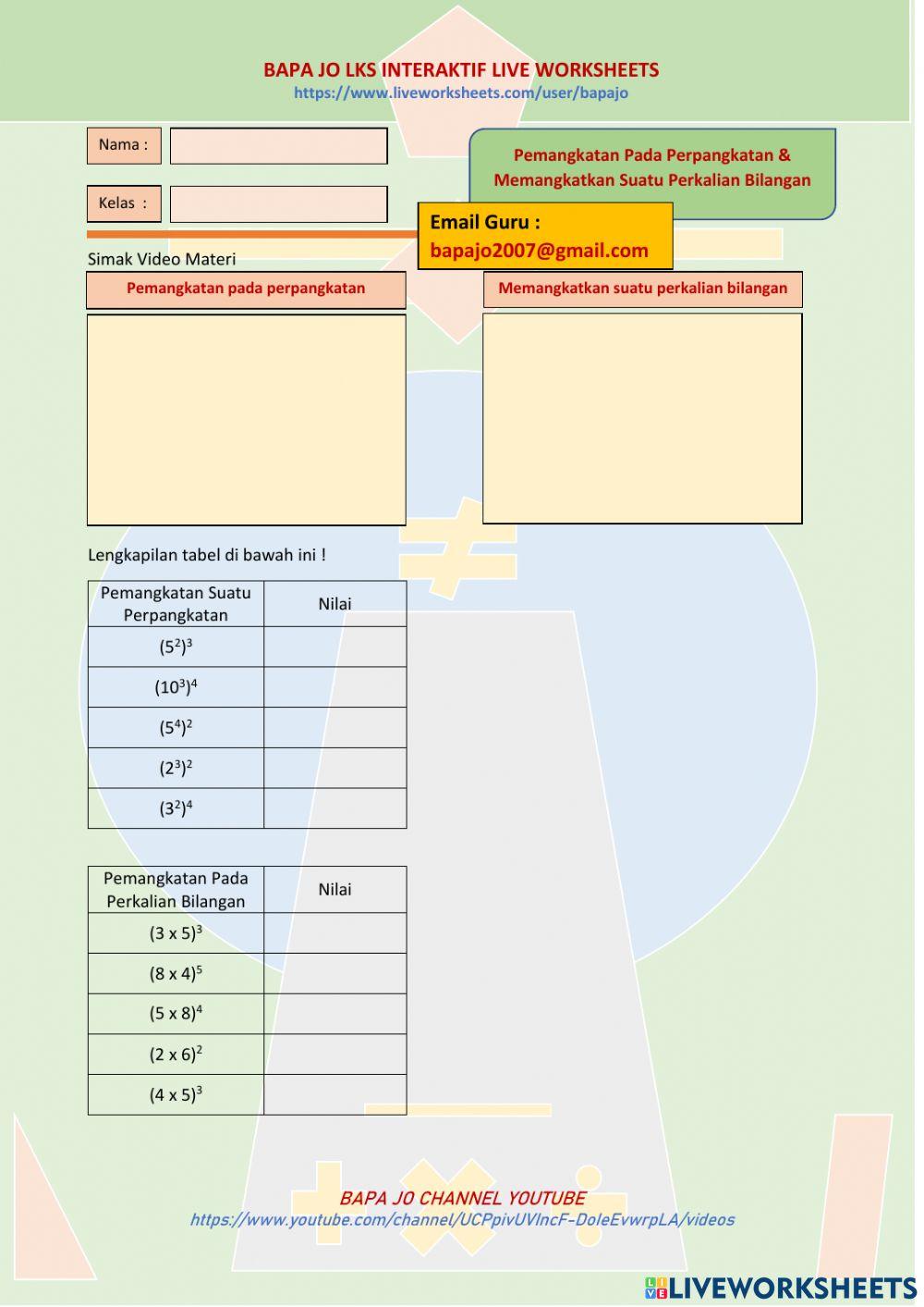 Memangkatkan suatu perpangkatan & Memangkatkan suatu perkalian bilangan
